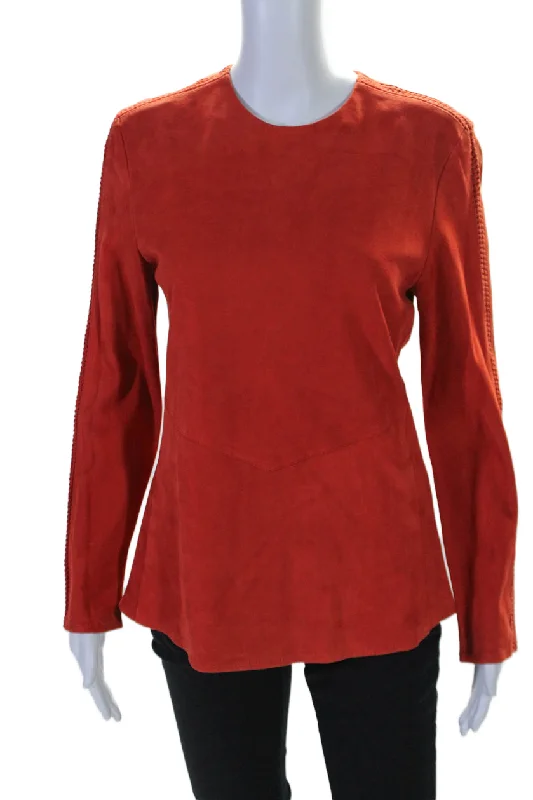 In Transit 2 Women's Round Neck Long Sleeves Leather Tunic Blouse Red