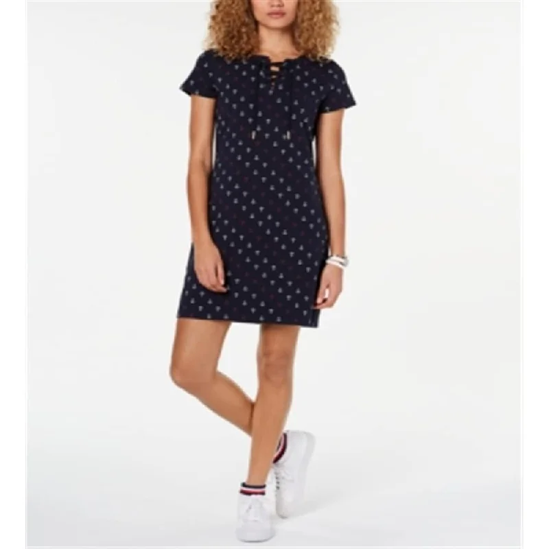 Tommy Hilfiger Women's Lace up T-Shirt Dress Navy Size Medium